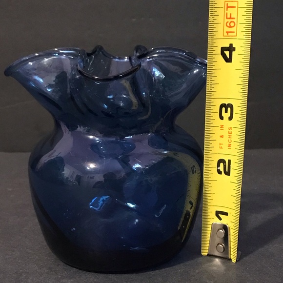 Cobalt Blue Art Glass Round Ruffled Handkerchief Style Small Bud Vase - Picture 4 of 8